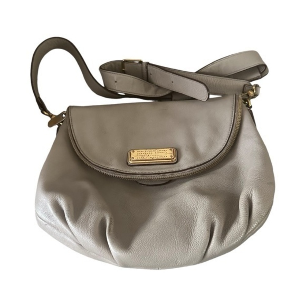 Marc by Marc Jacobs Leather Natasha Taupe Crossbody Shoulder Bag Gold Accents